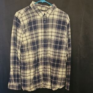Banana Republic Factory Blue and White Plaid Button-Down Shirt